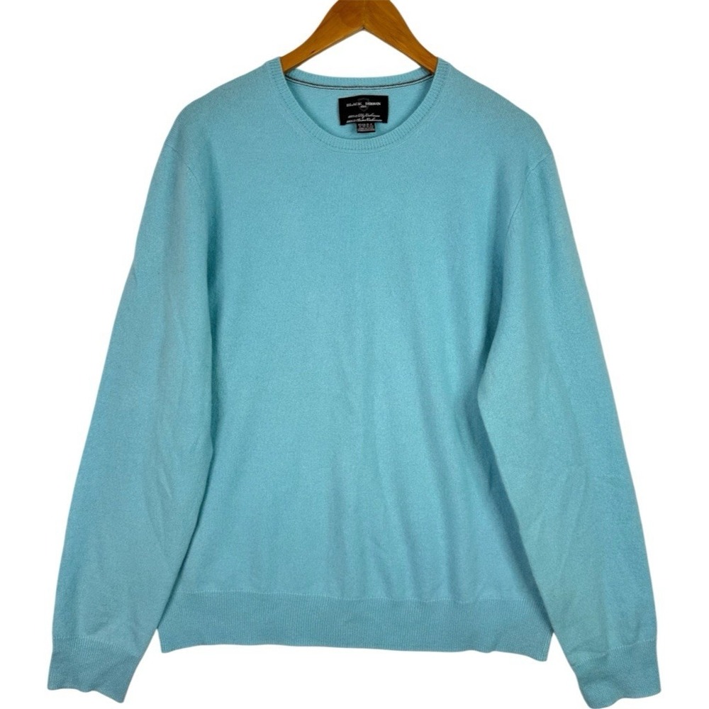 Black Brown 1826 Mens XL 100% 2 Ply Cashmere Sweater Aqua Blue Crewneck Luxury